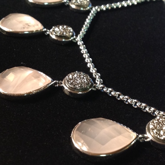 Christine Darren $339 Platinum DRUSY Rose Quartz Designer Necklace - Picture 7 of 8